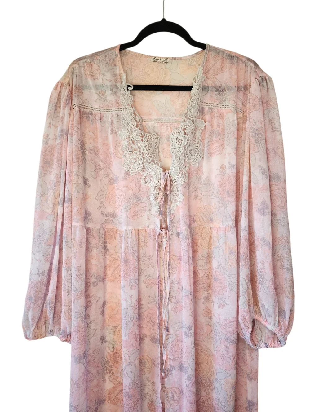 ​Free People Intimately Celia Floral Sheer Lace Trim Maxi Duster M/L